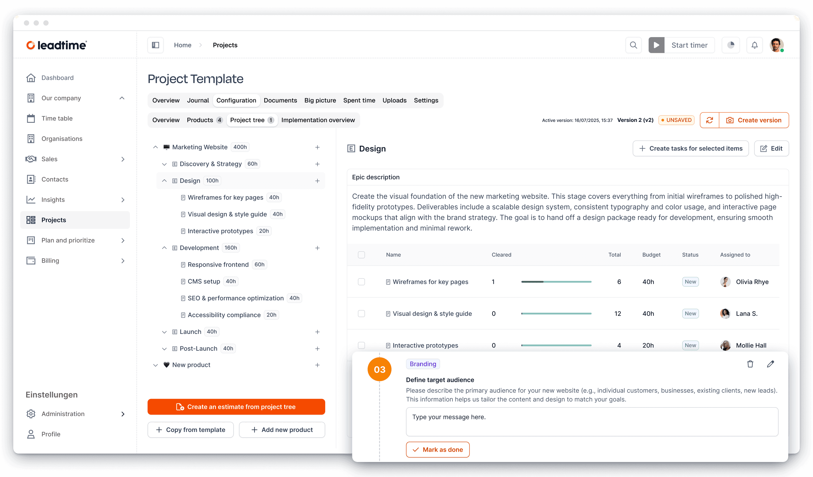 Leadtime agency management software - project dashboard overview