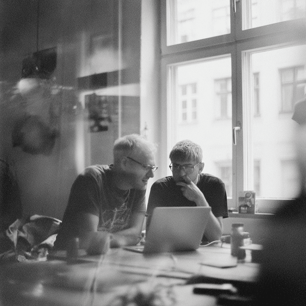 Sitting together at a desk