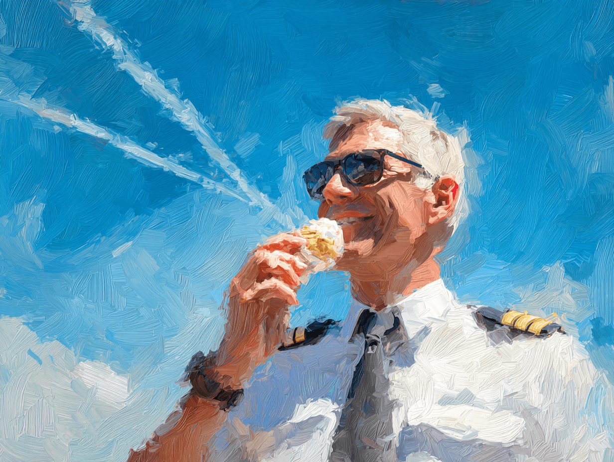 Ein impressionistisches Gemälde zeigt einen einsamen Reisenden, der in einem Flughafenterminal steht und auf eine große Abflugsanzeige schaut. Das Licht von den Fenstern spiegelt sich auf dem polierten Boden, während draußen ein Flugzeug wartet, was eine Stimmung von Vorfreude, Einsamkeit und stiller Reflexion schafft.