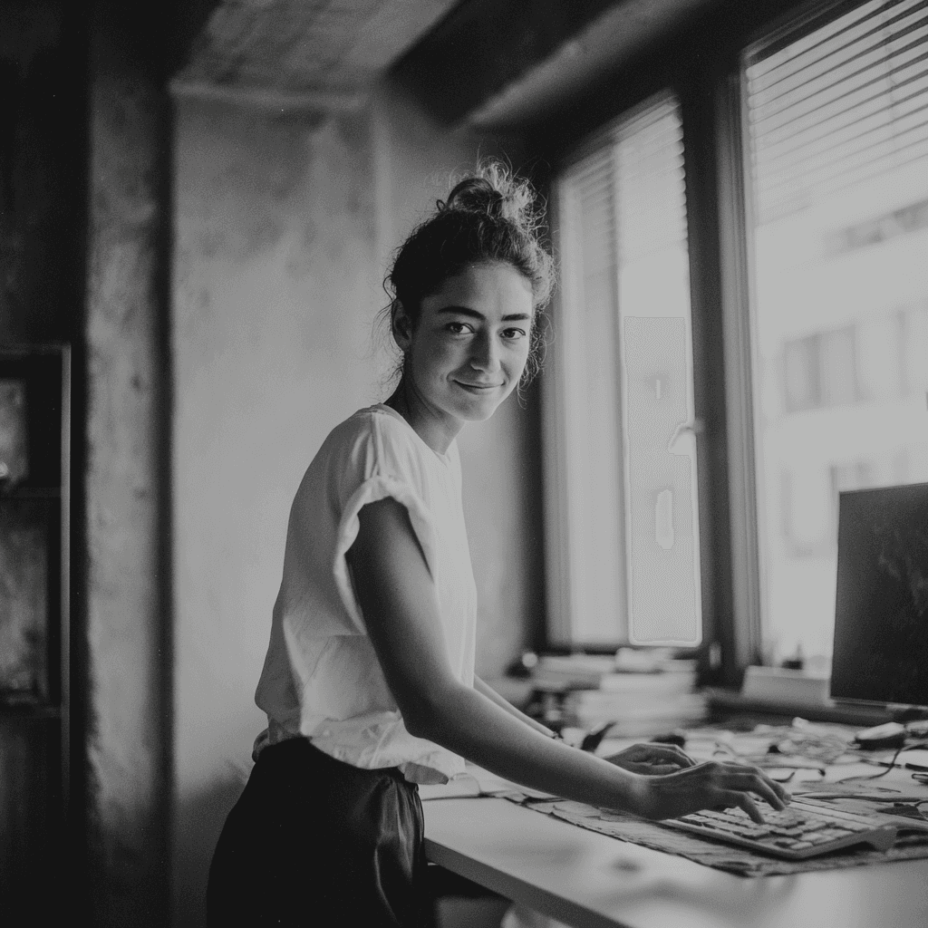 Female worker on a window